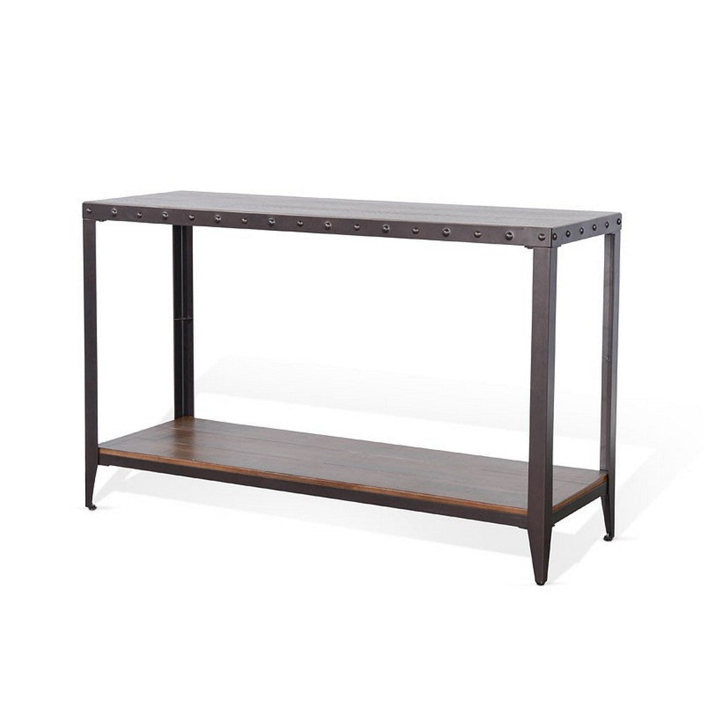 Ayka Sofa Table w Shelf Nailhead Accent 48’’ Rectangular Brown Wood BM325165