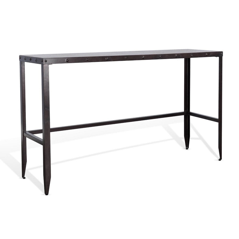 Ayka Sofa Bar Table w Nailhead Accent, 60" Rectangular Brown Wood