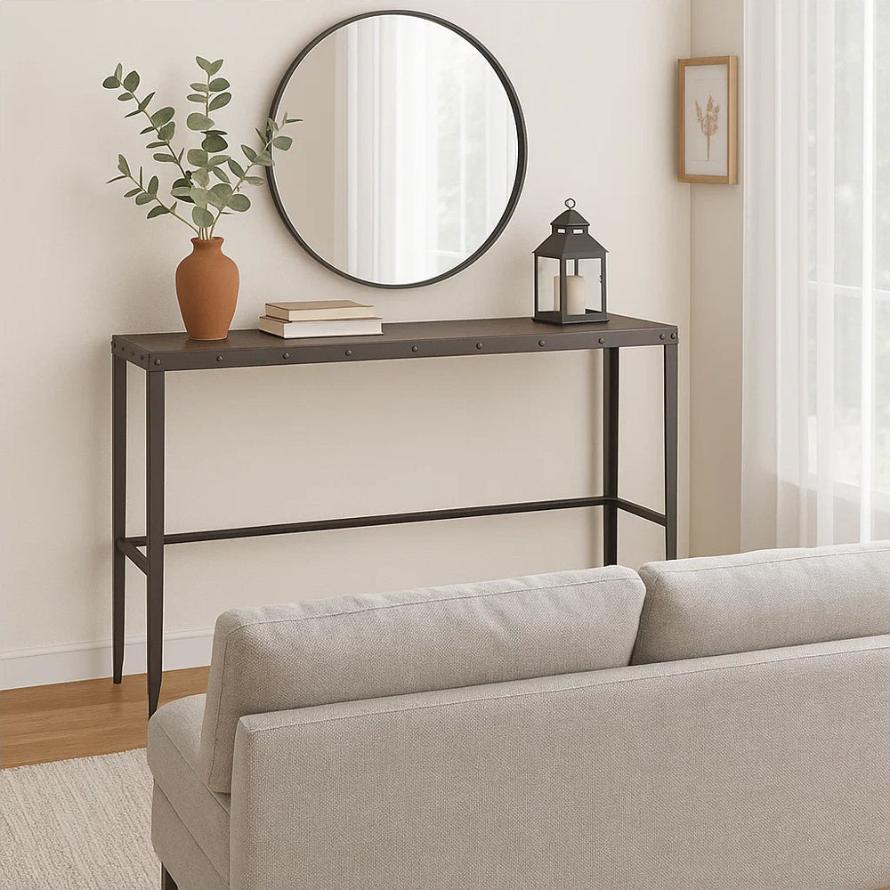 Ayka Sofa Bar Table w Nailhead Accent, 60" Rectangular Brown Wood