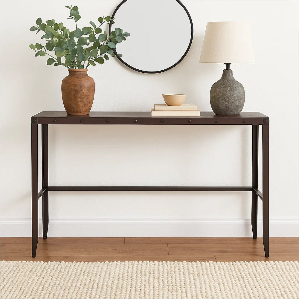 Ayka Sofa Bar Table w Nailhead Accent 60’’ Rectangular Brown Wood BM325166