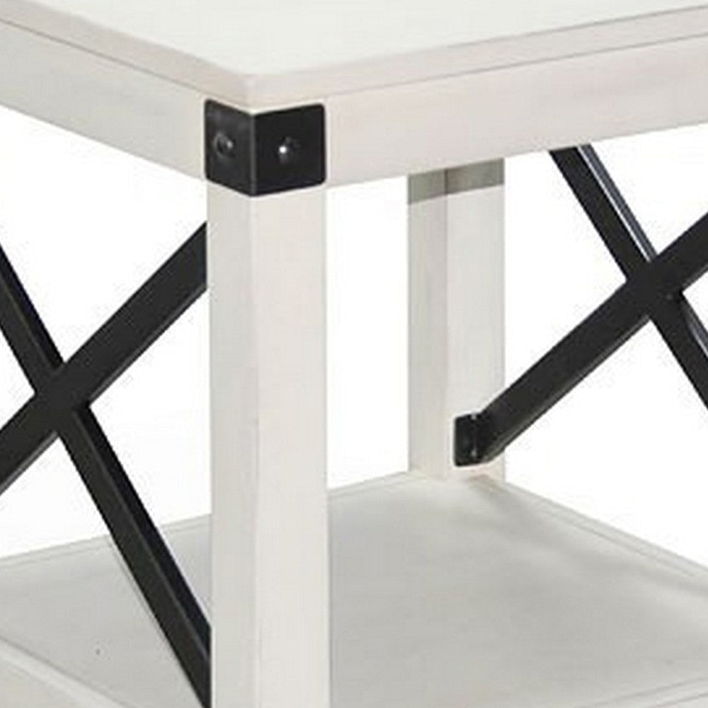 Sime Side End Table w Shelf X Panel 20’’ Square Off White Wood BM325169