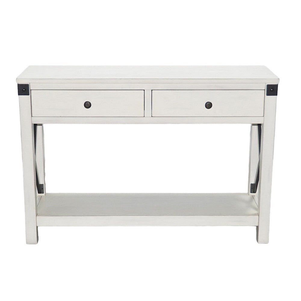 Sime Sofa Table w Shelf 2 Drawers 44’’ Rectangular Off White Wood BM325170