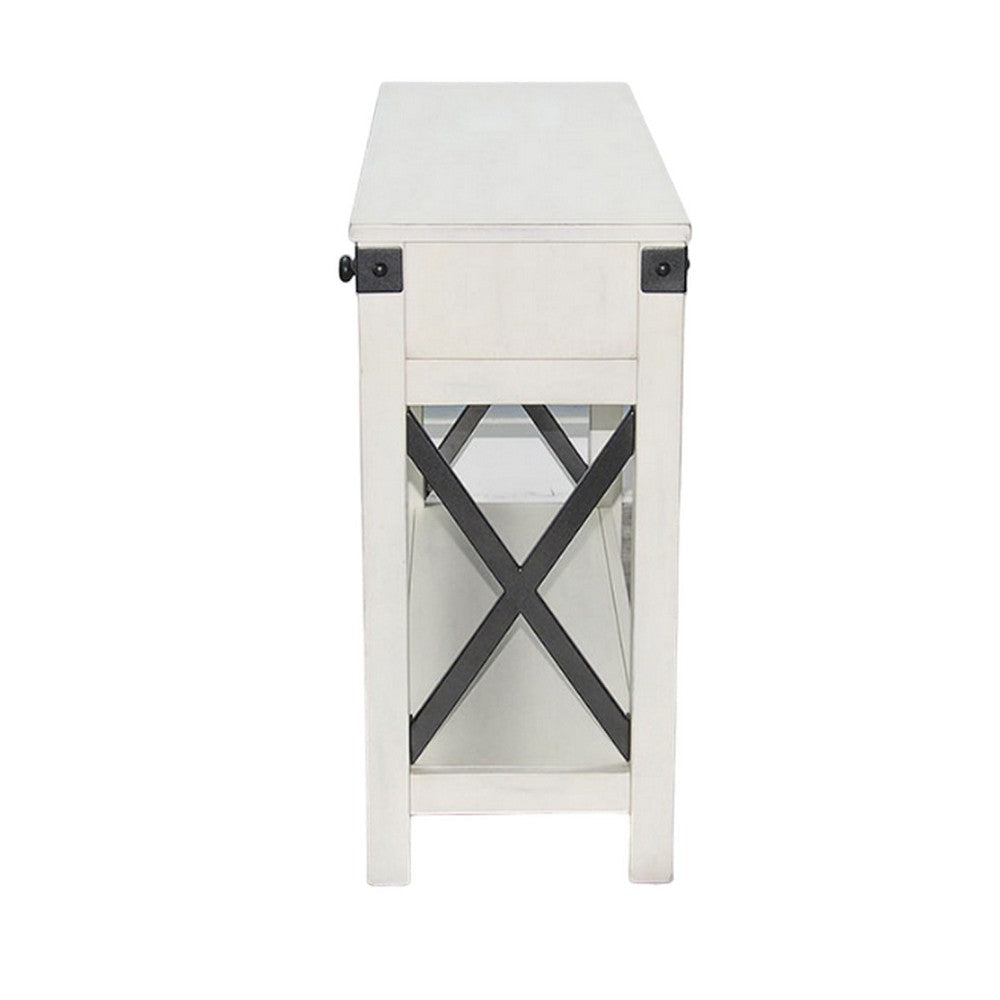 Sime Sofa Table w Shelf 2 Drawers 44’’ Rectangular Off White Wood BM325170