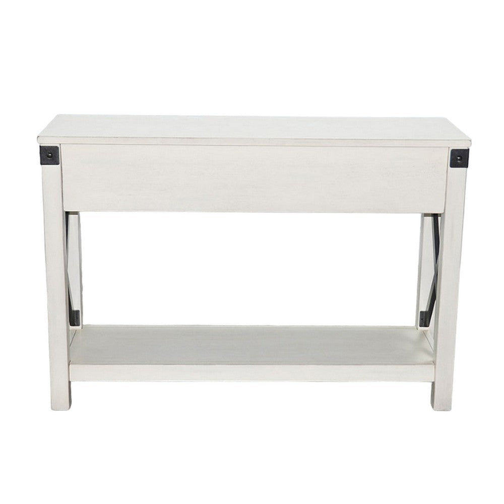 Sime Sofa Table w Shelf 2 Drawers 44’’ Rectangular Off White Wood BM325170