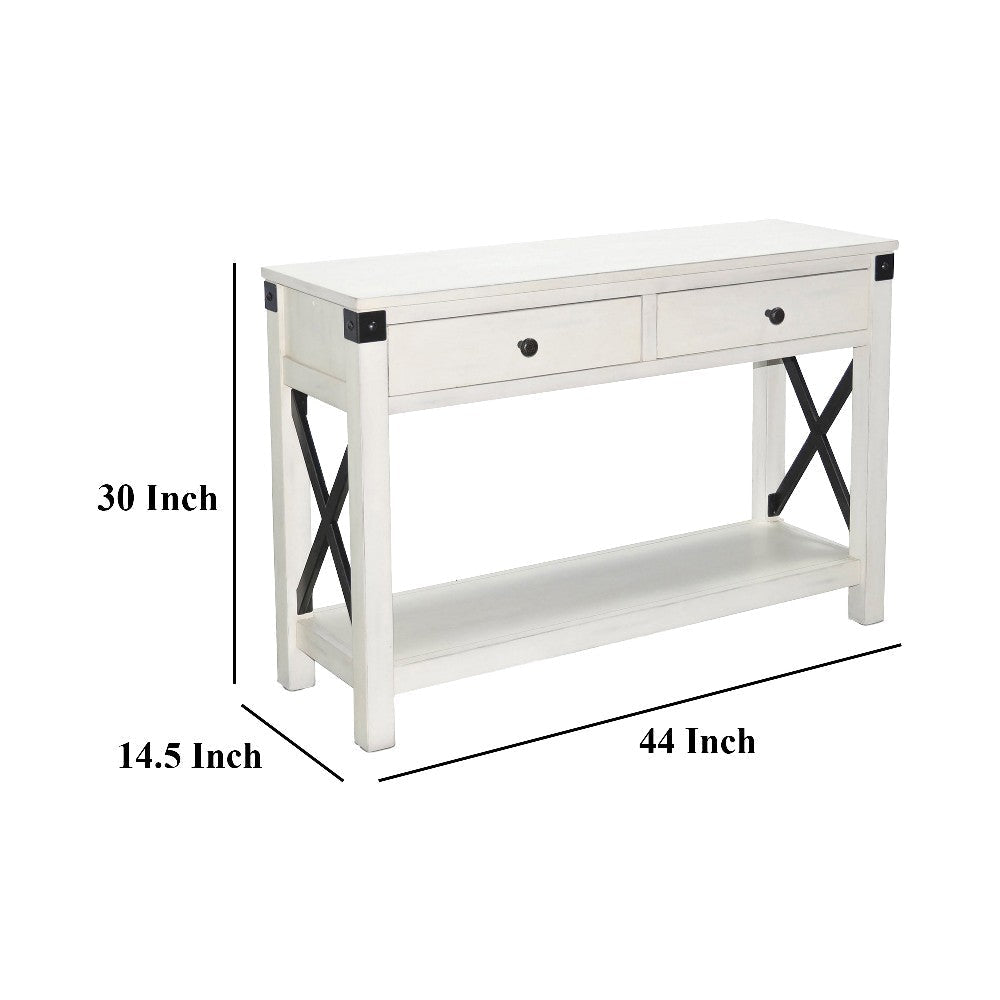 Sime Sofa Table w Shelf 2 Drawers 44’’ Rectangular Off White Wood BM325170