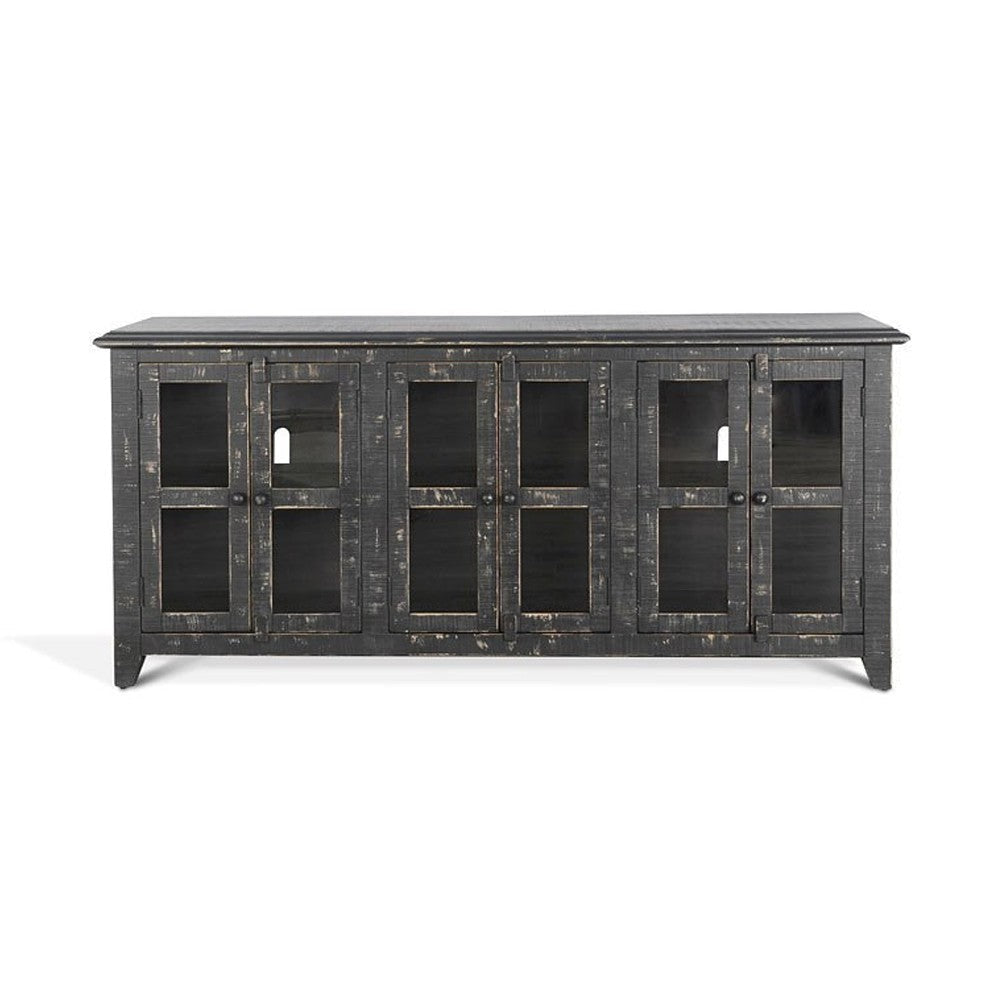 Rena TV Media Entertainment Console with Shelves 70 Inch Rustic Black BM325172