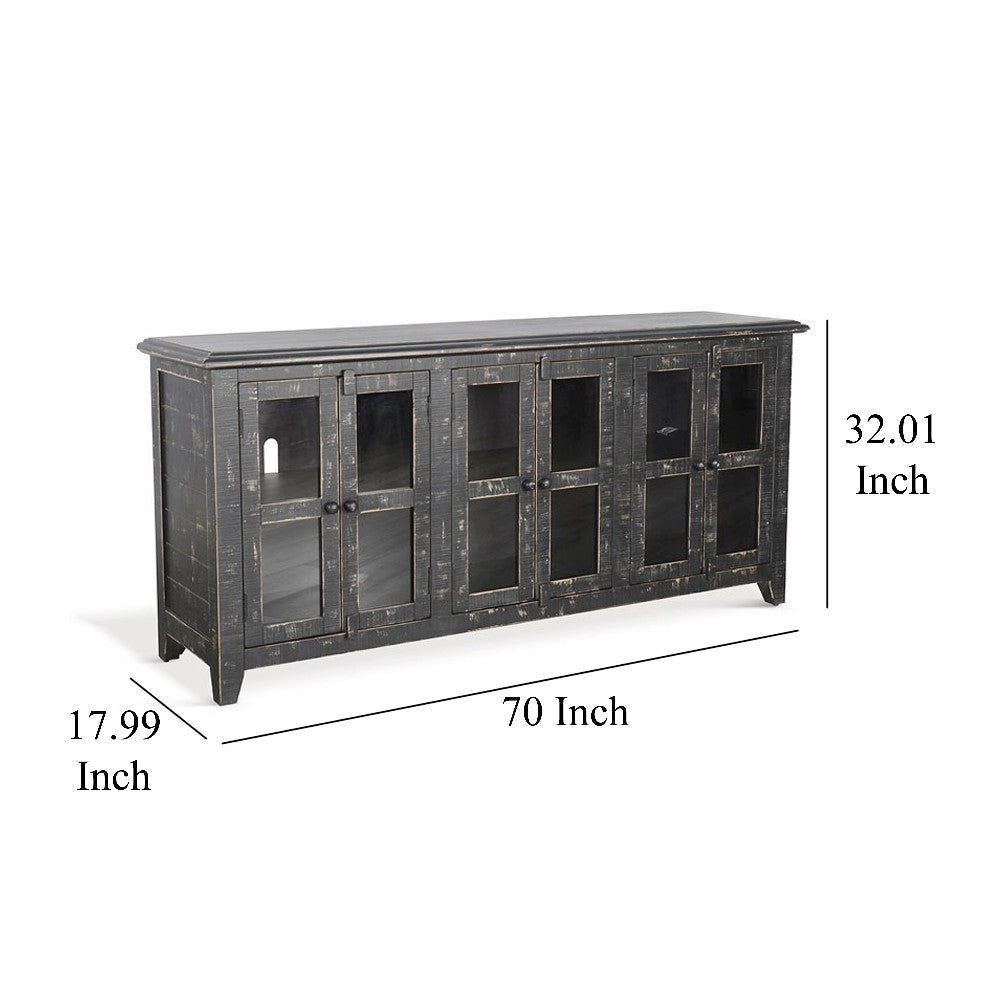 Rena TV Media Entertainment Console with Shelves 70 Inch Rustic Black BM325172