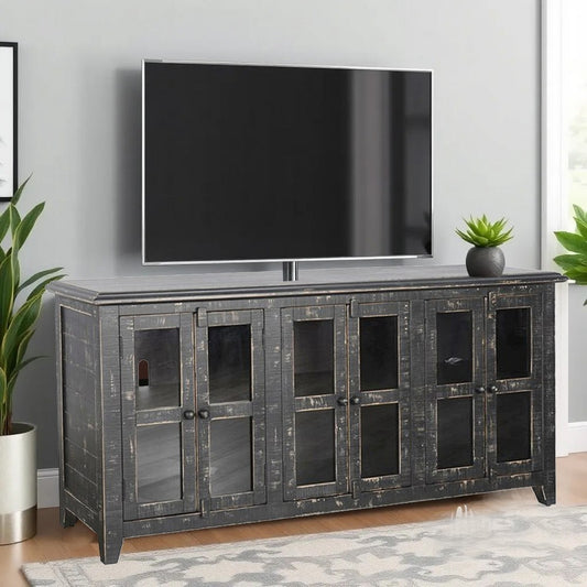Rena TV Media Entertainment Console with Shelves, 70 Inch Rustic Black