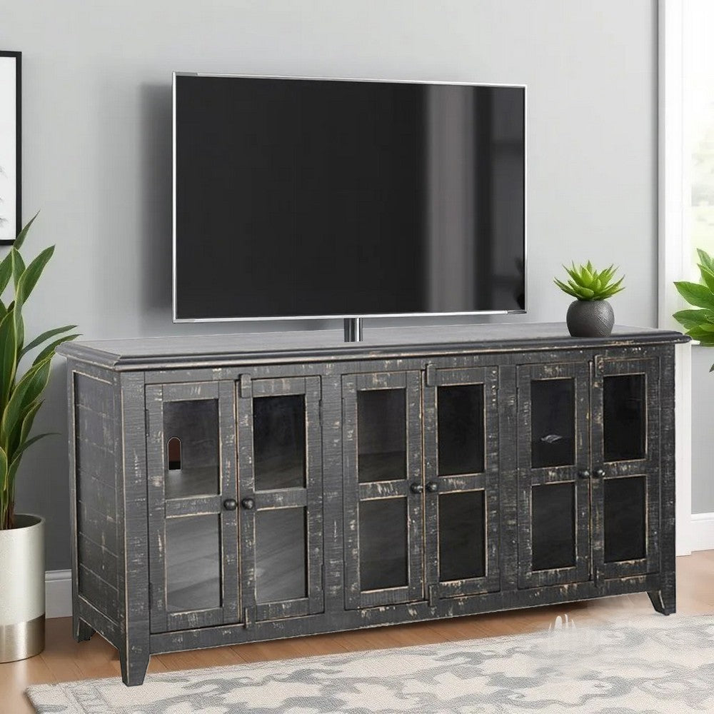 Rena TV Media Entertainment Console with Shelves, 70 Inch Rustic Black