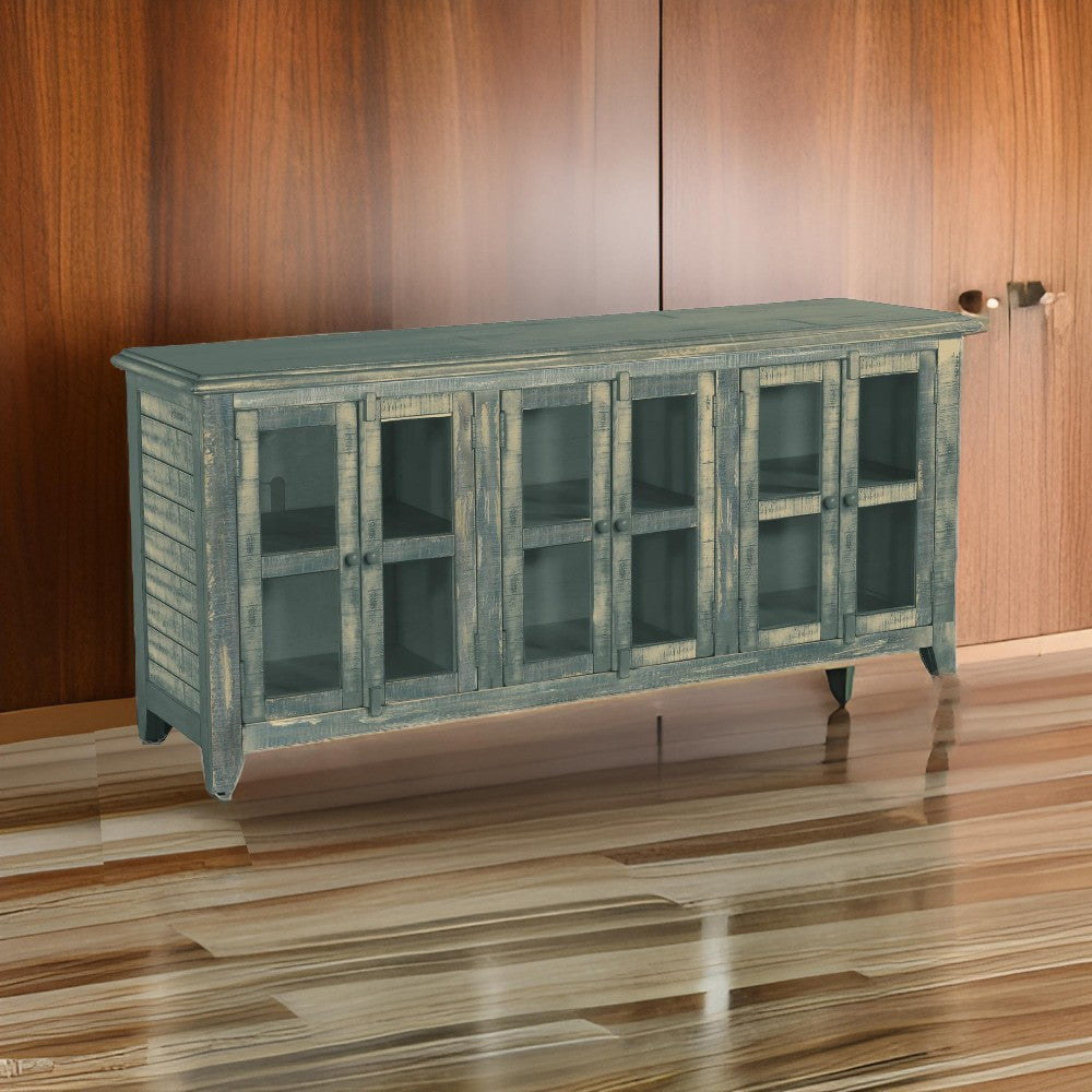 Rena TV Media Entertainment Console with Shelves, 70 Inch Rustic Green