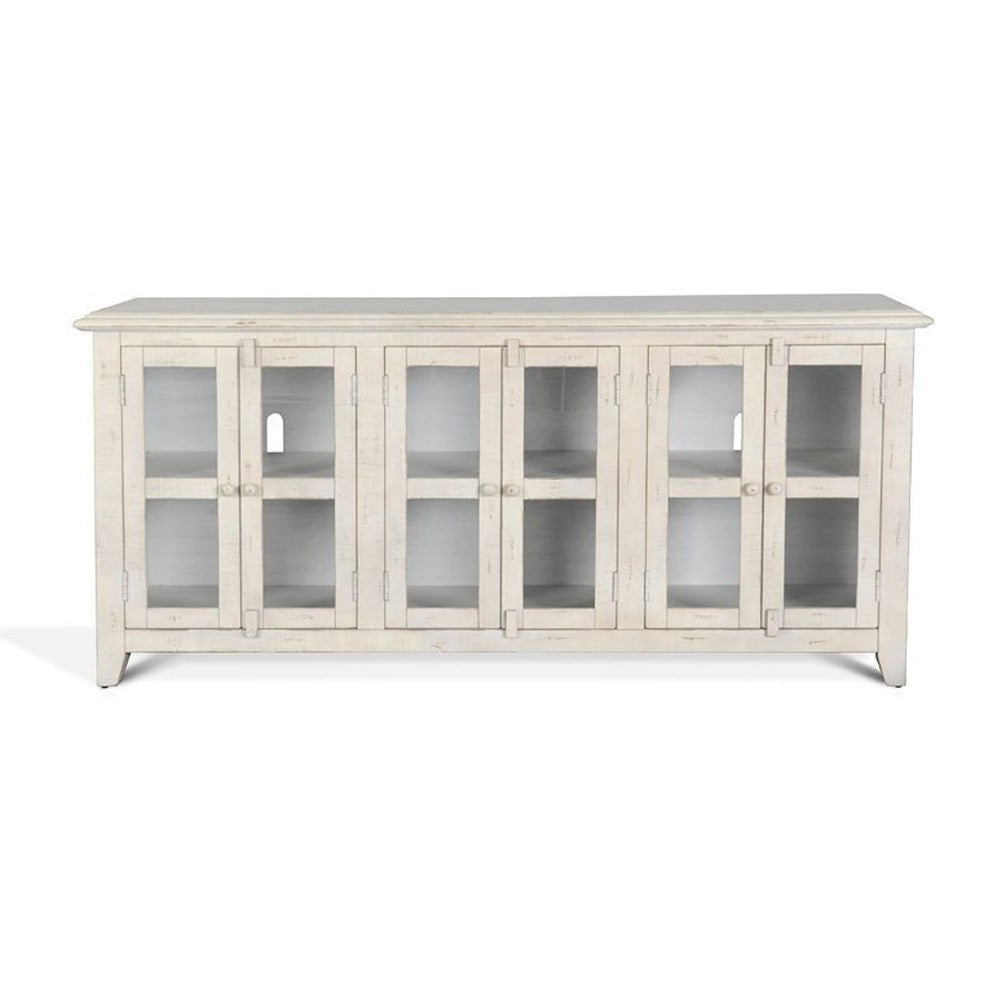 Rena TV Media Entertainment Console with Shelves 70 Inch Rustic White