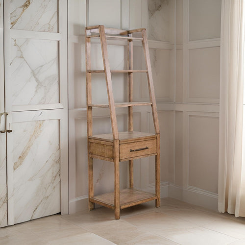 Yael Freestanding Pier with Adjustable Shelves, 72" Light Brown Wood