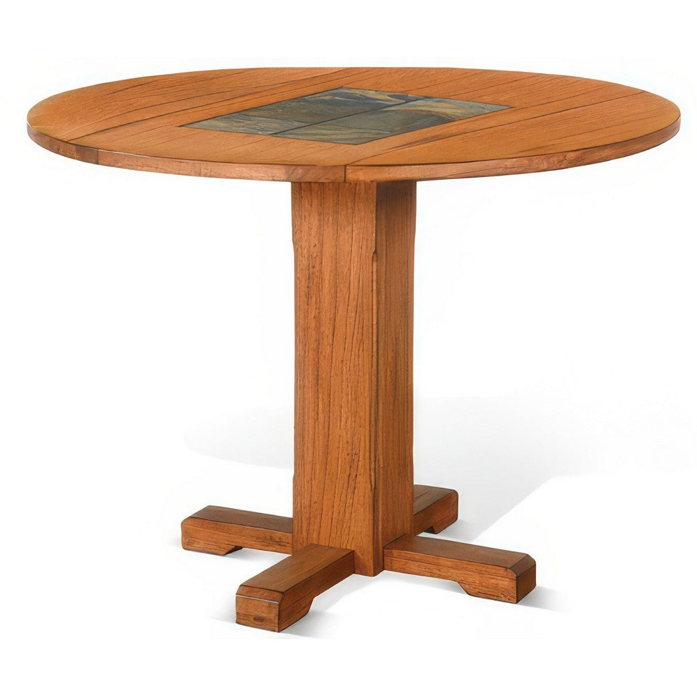 Marv Dining Table with 2 Drop Leaves, 40" Round, Natural Brown Wood