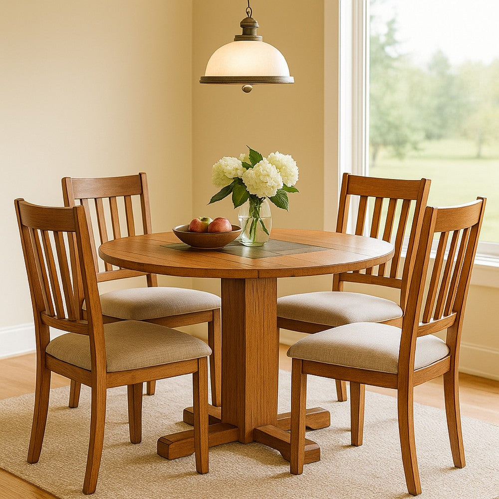 Marv Dining Table with 2 Drop Leaves, 40" Round, Natural Brown Wood