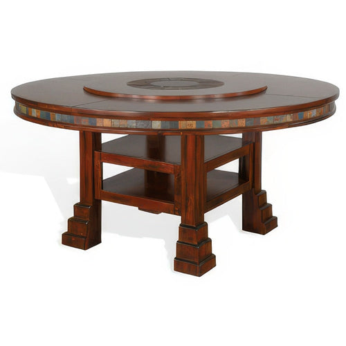 Odell Dining Table w Lazy Susan, 2 Shelves, 60" Round Dark Brown