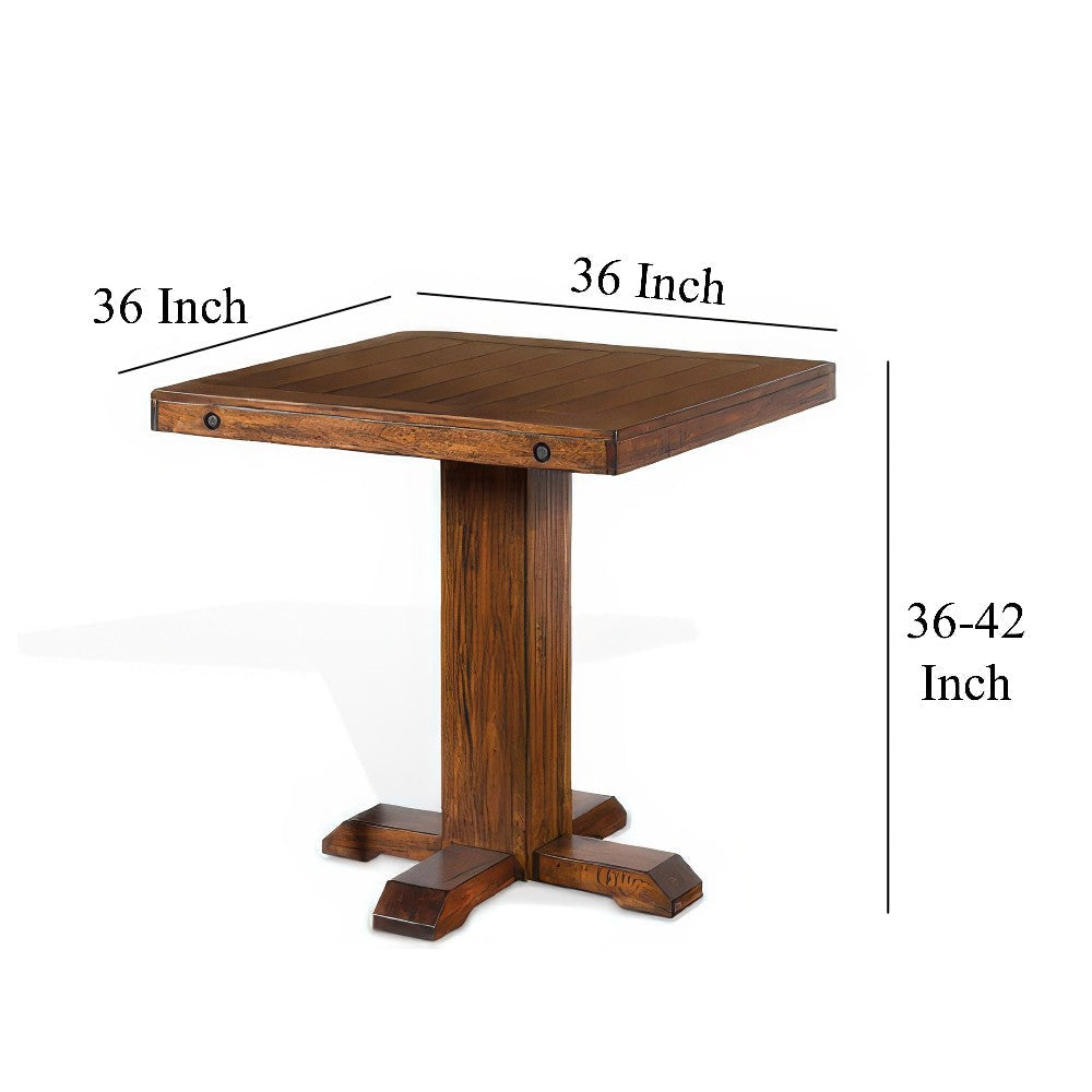 Reggie Bar Table Adjustable Pedestal Base 36’’ Square Top Brown BM325181