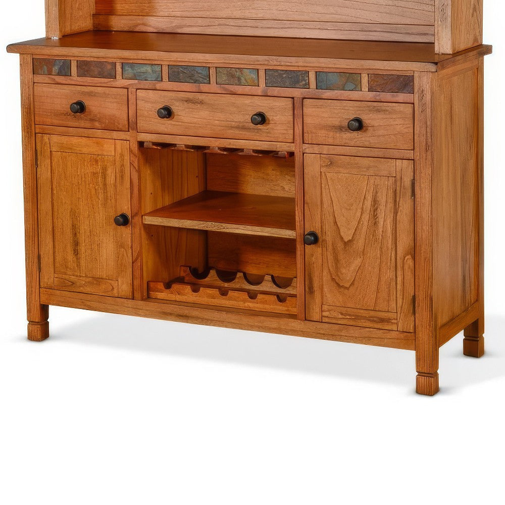 Marv Accent Buffet and Hutch Stemware 3 Drawers 4 Cabinets Brown BM325182