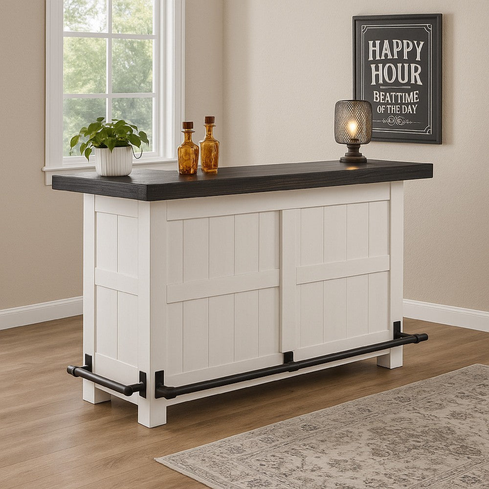 Orso Freestanding Home Bar Counter w Storage, 78" White Solid Wood