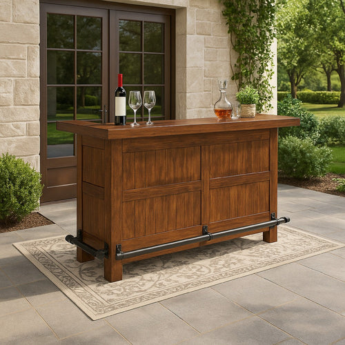 Reggie Freestanding Home Bar Counter, 78" Cherry Brown Wood