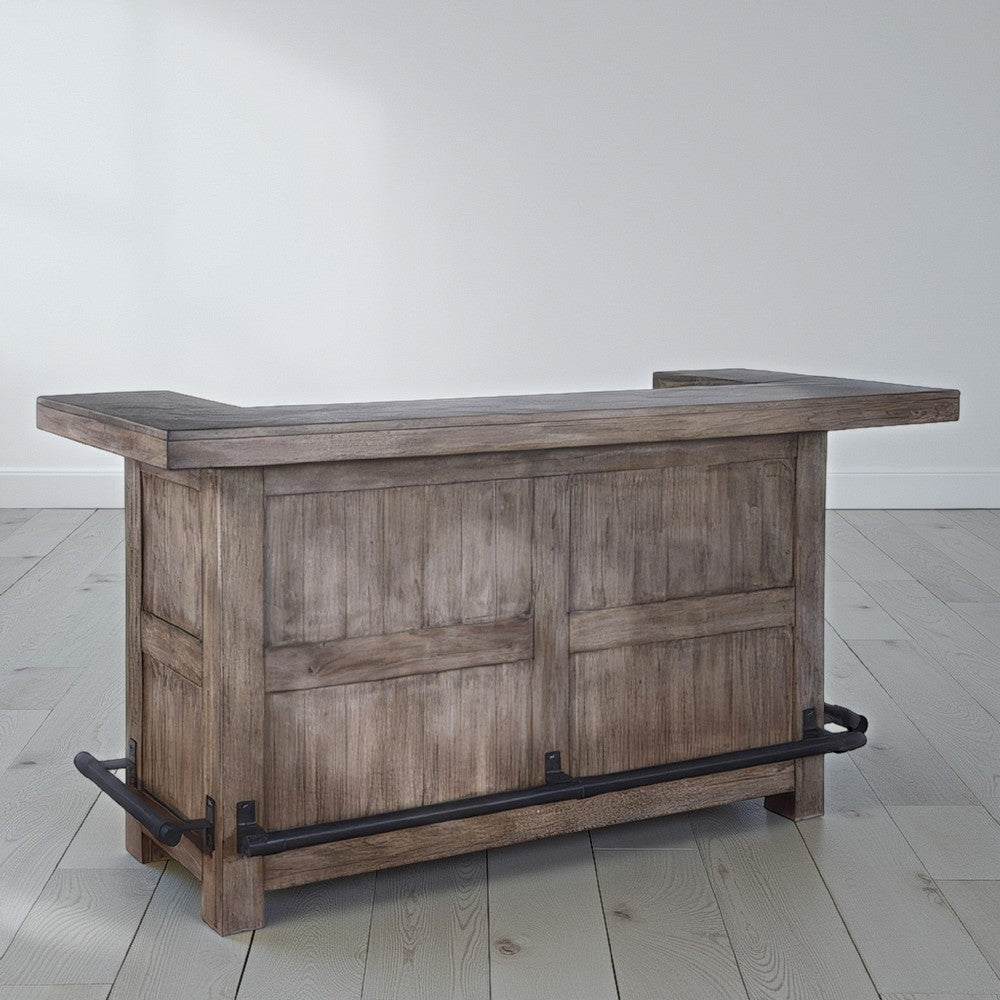 Yael Bar Cabinet Table, Shelves, Pull Out Tray, 80", Taupe Brown Wood