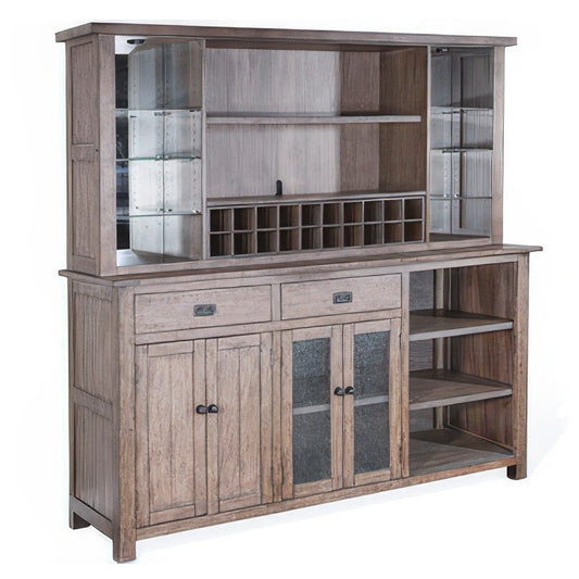 Yael Buffet, Hutch Bar Cabinet, LED Display Shelf, 80" Brown Wood