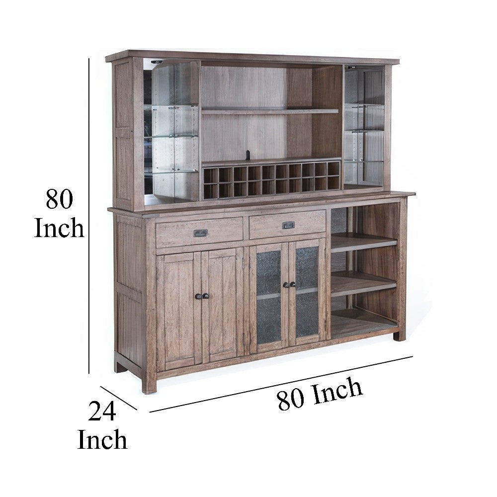 Yael Buffet Hutch Bar Cabinet LED Display Shelf 80’’ Brown Wood BM325189