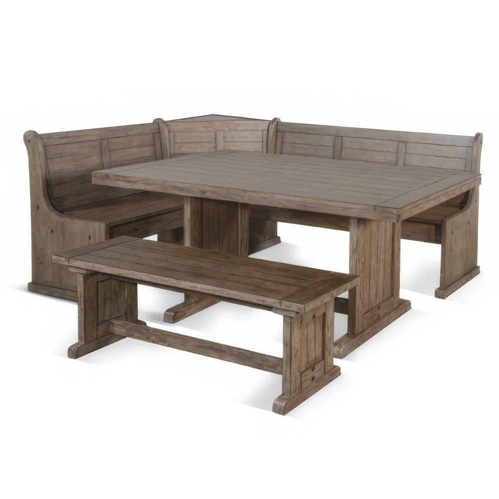 Yael 4pc Corner Breakfast Nook Set Brown Dining Table Corner Bench BM325192