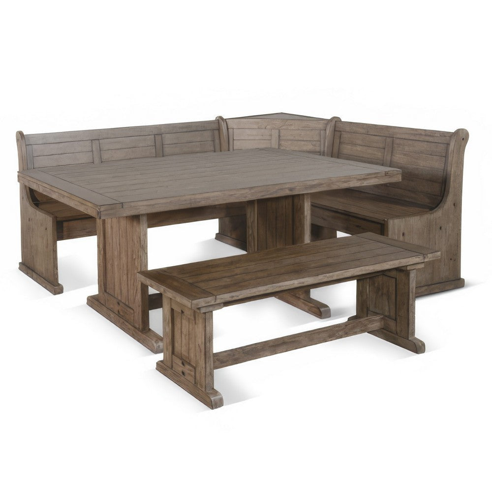 Yael 4pc Corner Breakfast Nook Set Brown Dining Table Corner Bench BM325192