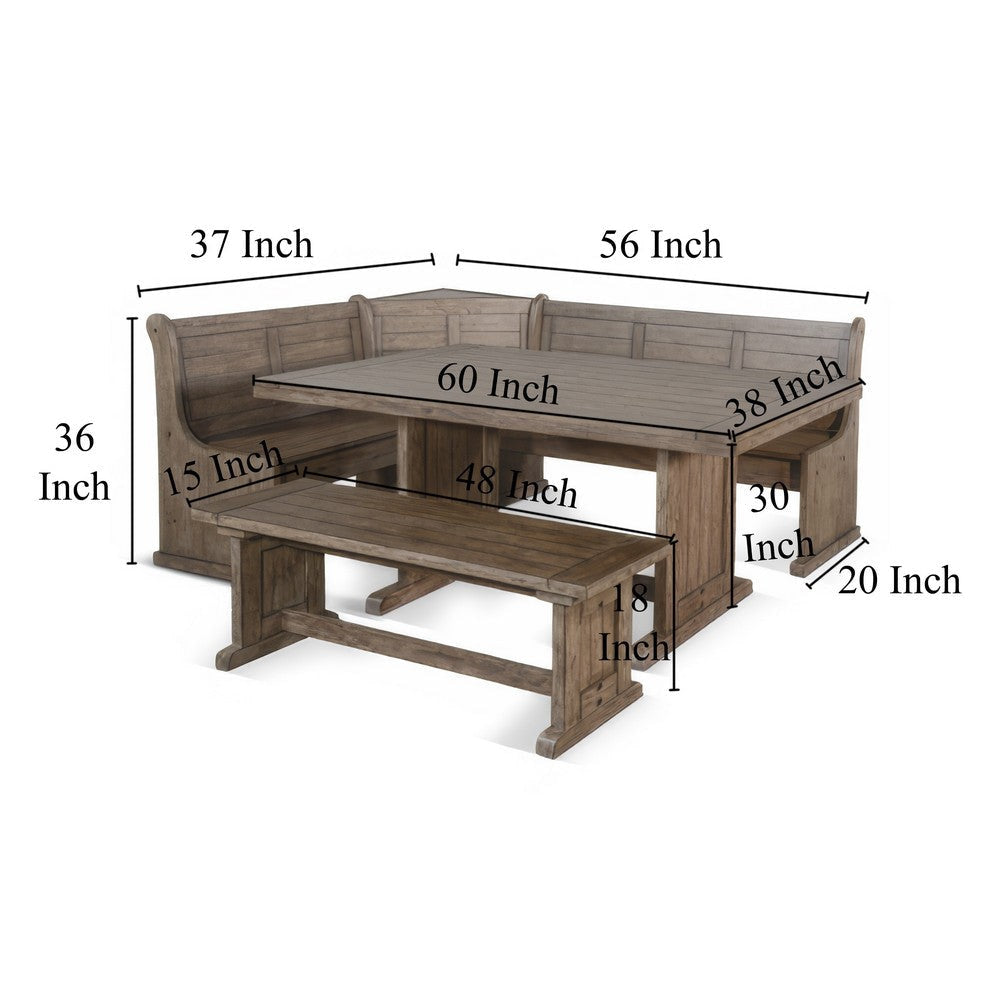 Yael 4pc Corner Breakfast Nook Set Brown Dining Table Corner Bench BM325192