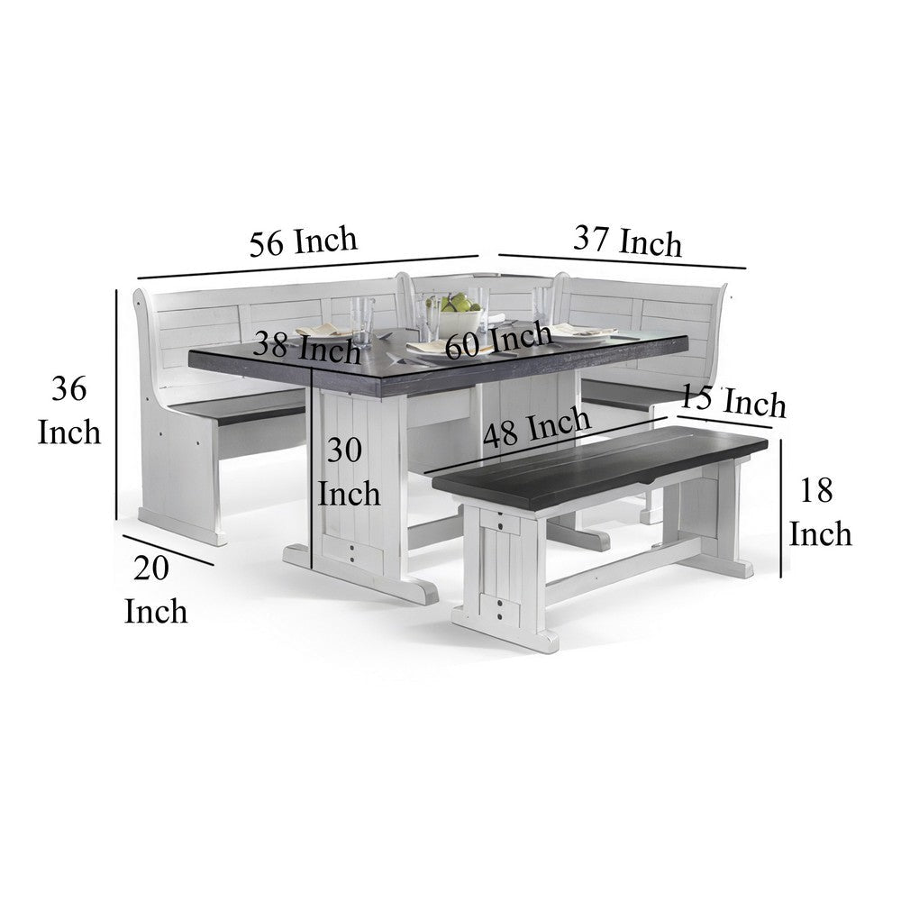 Orso 5pc Breakfast Nook Dining Table Set Corner Bench White Brown BM325193