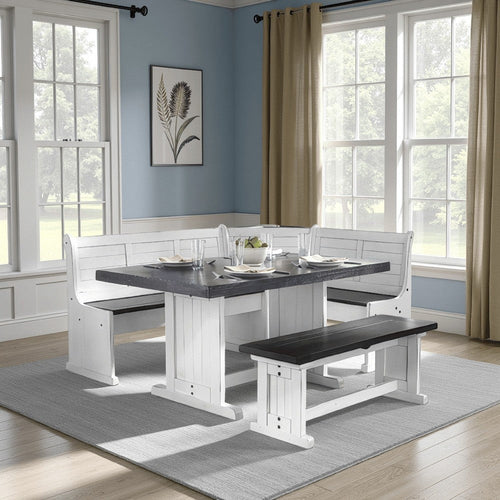 Orso 5pc Breakfast Nook Dining Table Set, Corner Bench, White Brown