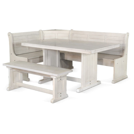 Sime 4pc Breakfast Nook Set, Dining Table and Corner Bench, White