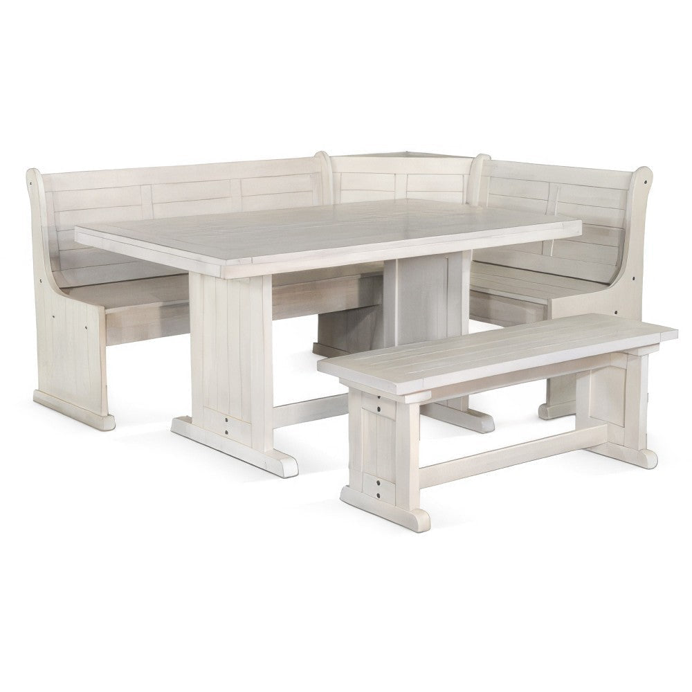 Sime 4pc Breakfast Nook Set Dining Table and Corner Bench White BM325194
