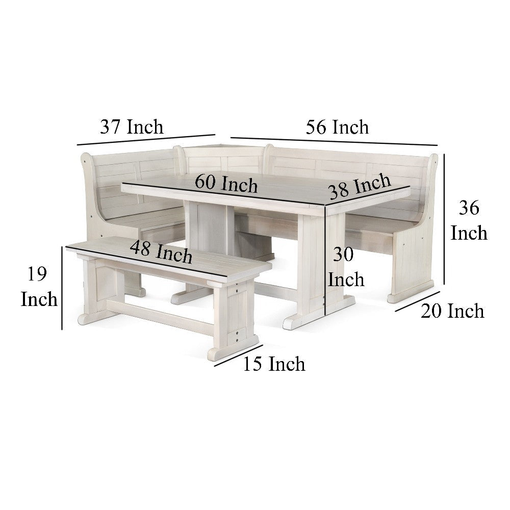 Sime 4pc Breakfast Nook Set Dining Table and Corner Bench White BM325194