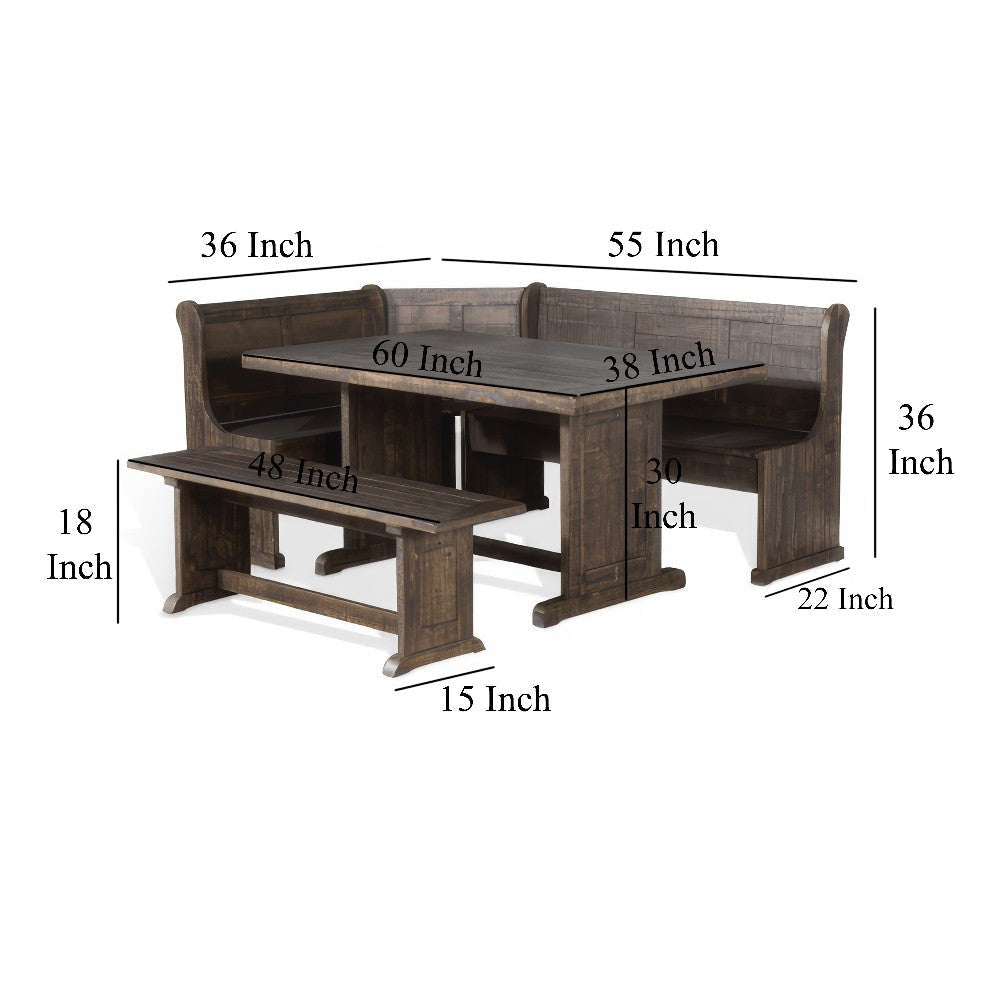 Flint 4pc Breakfast Nook Set Dining Table Corner Bench Dark Brown BM325195