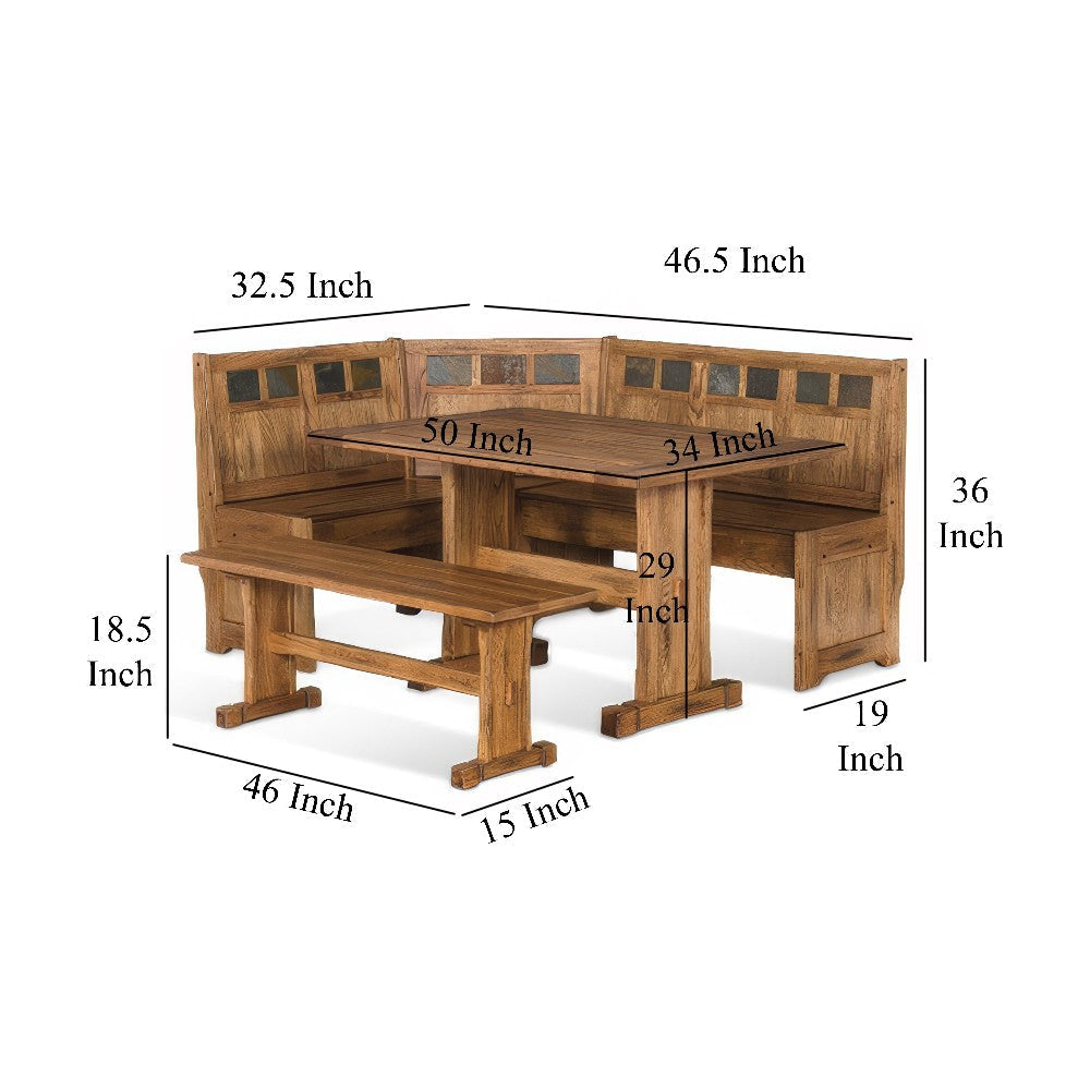 Marv 4pc Breakfast Dining Table Set Corner Storage Bench Light Brown BM325196