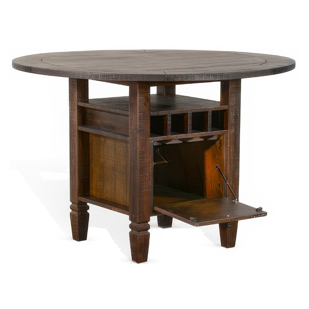 Flint Counter Height Table 54’’ Round Brown Storage Pedestal Base BM325198