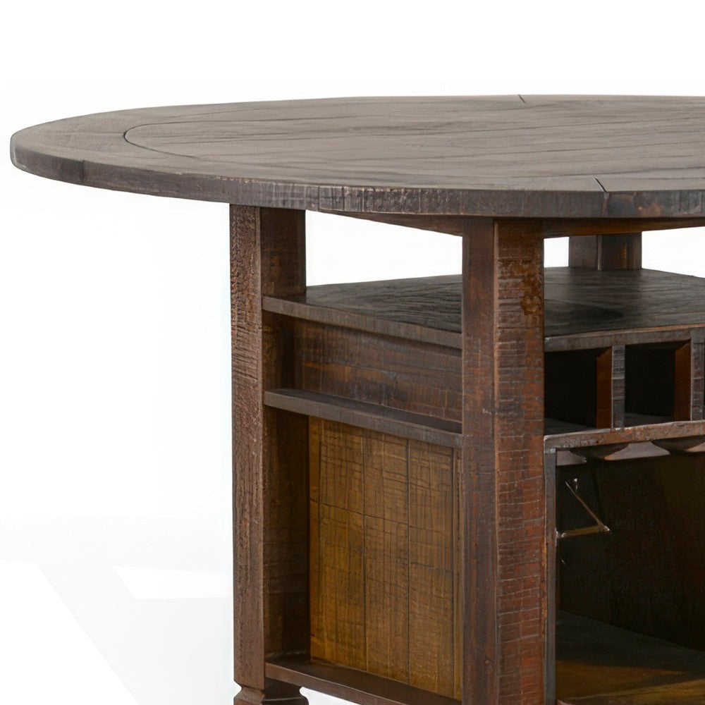 Flint Counter Height Table 54’’ Round Brown Storage Pedestal Base BM325198