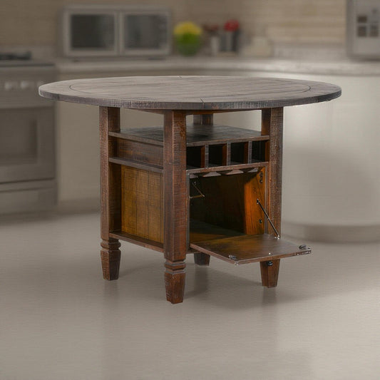 Flint Counter Height Table, 54" Round, Brown Storage Pedestal Base