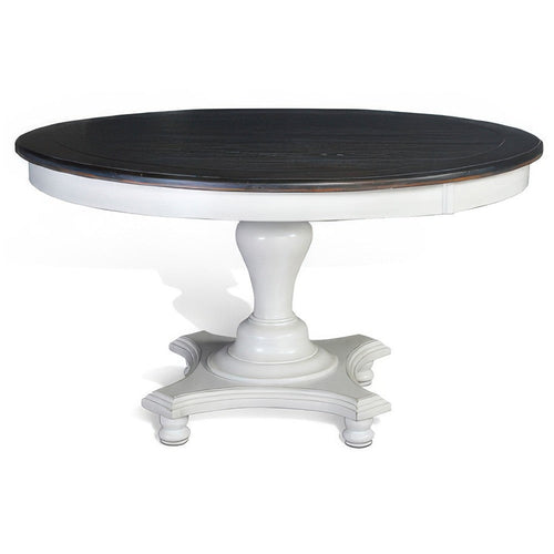 Orso Dining Table, Pedestal Base, 54" Round Top, White, Dark Brown