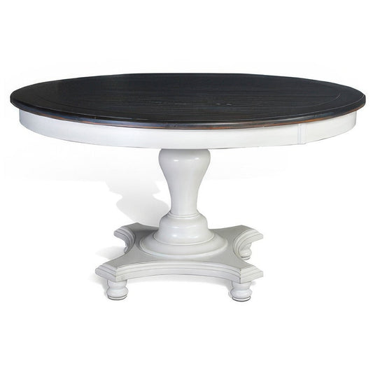 Orso Dining Table, Pedestal Base, 54" Round Top, White, Dark Brown