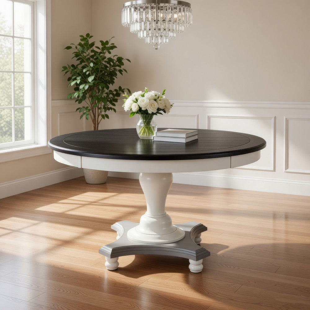 Orso Dining Table, Pedestal Base, 54" Round Top, White, Dark Brown