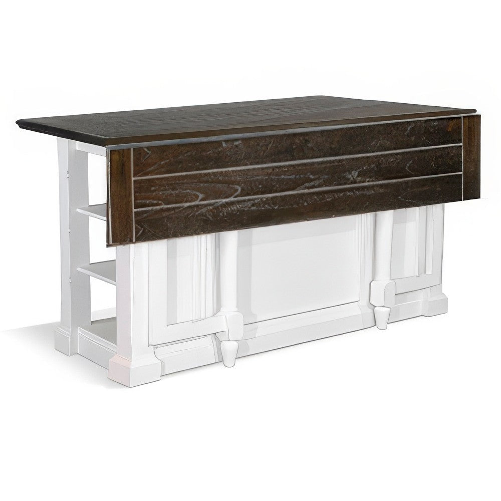 Orso Kitchen Island Storage Shelves White 72’’ Rectangular Brown Top BM325201