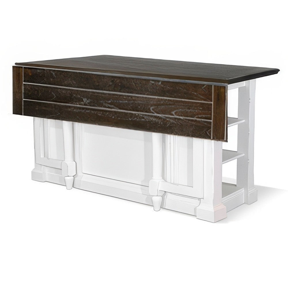 Orso Kitchen Island Storage Shelves White 72’’ Rectangular Brown Top BM325201