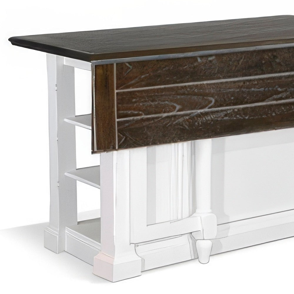 Orso Kitchen Island Storage Shelves White 72’’ Rectangular Brown Top BM325201