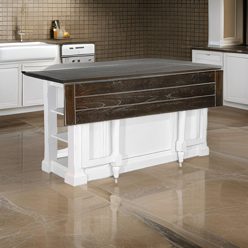 Orso Kitchen Island, Storage Shelves, White, 72" Rectangular Brown Top