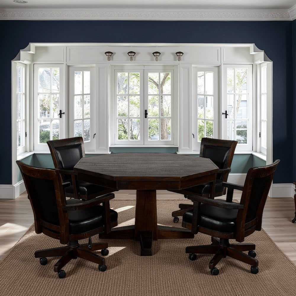 Flint Dining Table w 53" Reversible Game Octagonal Top, Dark Brown