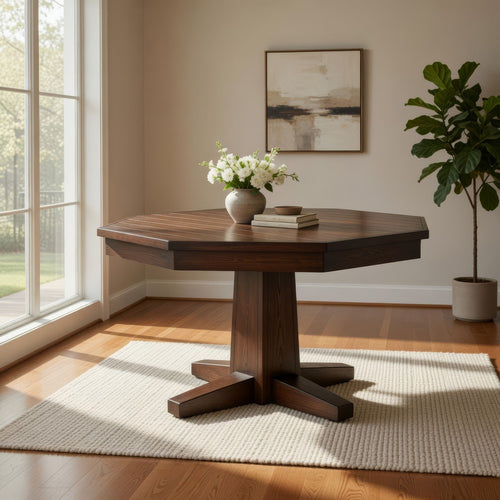Flint Dining Table w 53" Reversible Game Octagonal Top, Dark Brown