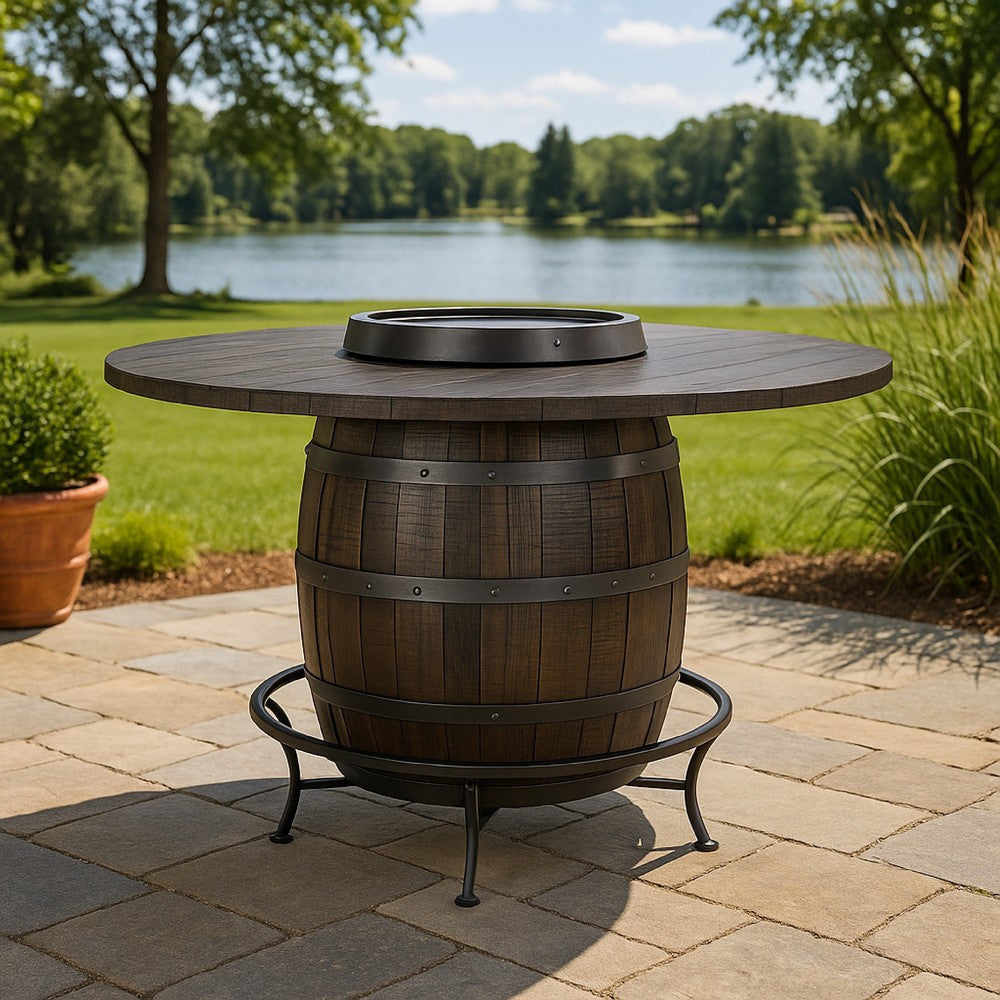 Flint Counter Height Pub Table, Metal Accent Barrel 54" Dark Brown