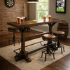 Flint Pub Bar Table, Black Metal Foot Rail, 78", Dark Brown Wood